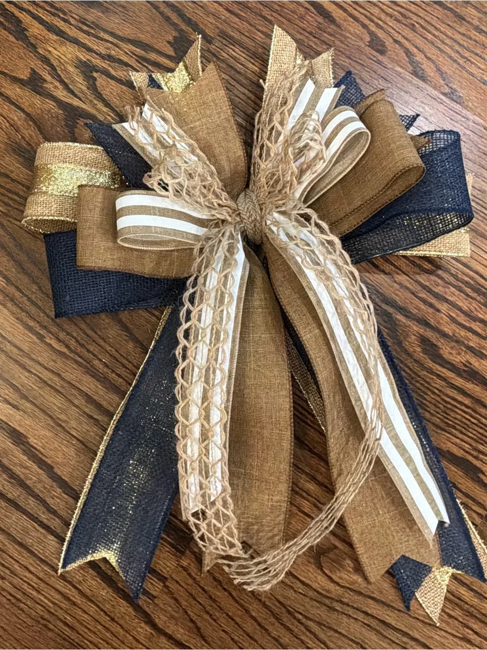 Rustic Brown & Navy Burlap Bow Wreath Accent